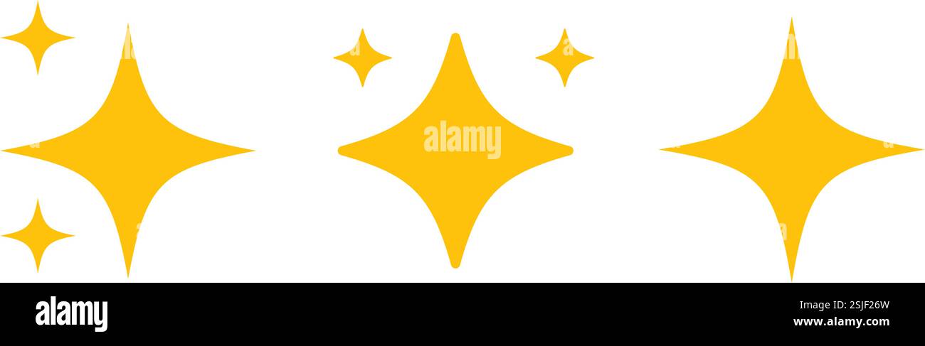 Une collection d'icônes jaune vif en forme de diamant Golden Sparkles et étoiles brillantes, icône Golden Star Illustration de Vecteur