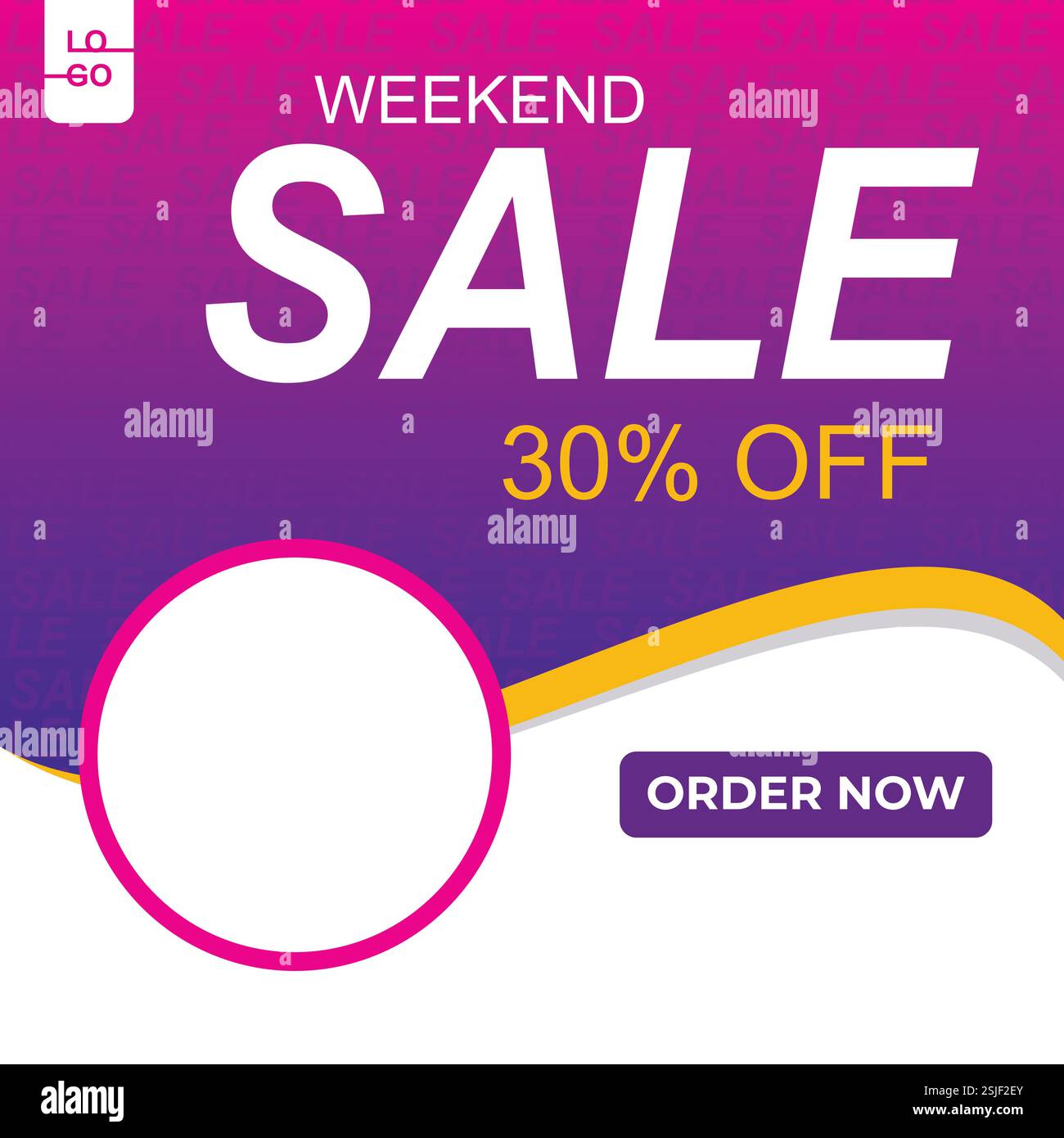 Modèle de publication de médias sociaux, Weekend Sale 30% de rabais violet, profitez de 30% DE RABAIS sur tout faites-vous plaisir maintenant! Illustration de Vecteur