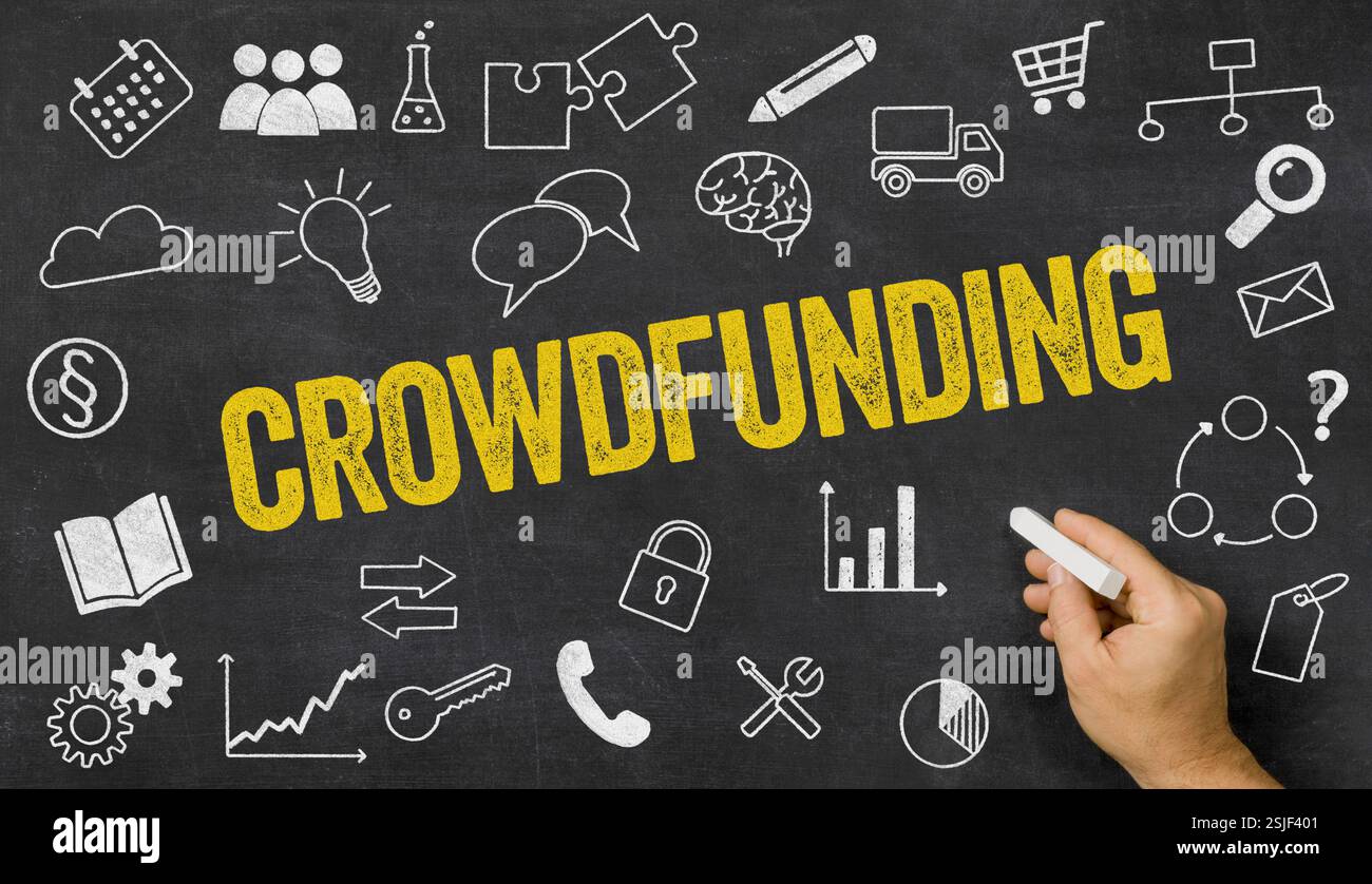 Tableau avec icônes et texte - crowdfunding Banque D'Images