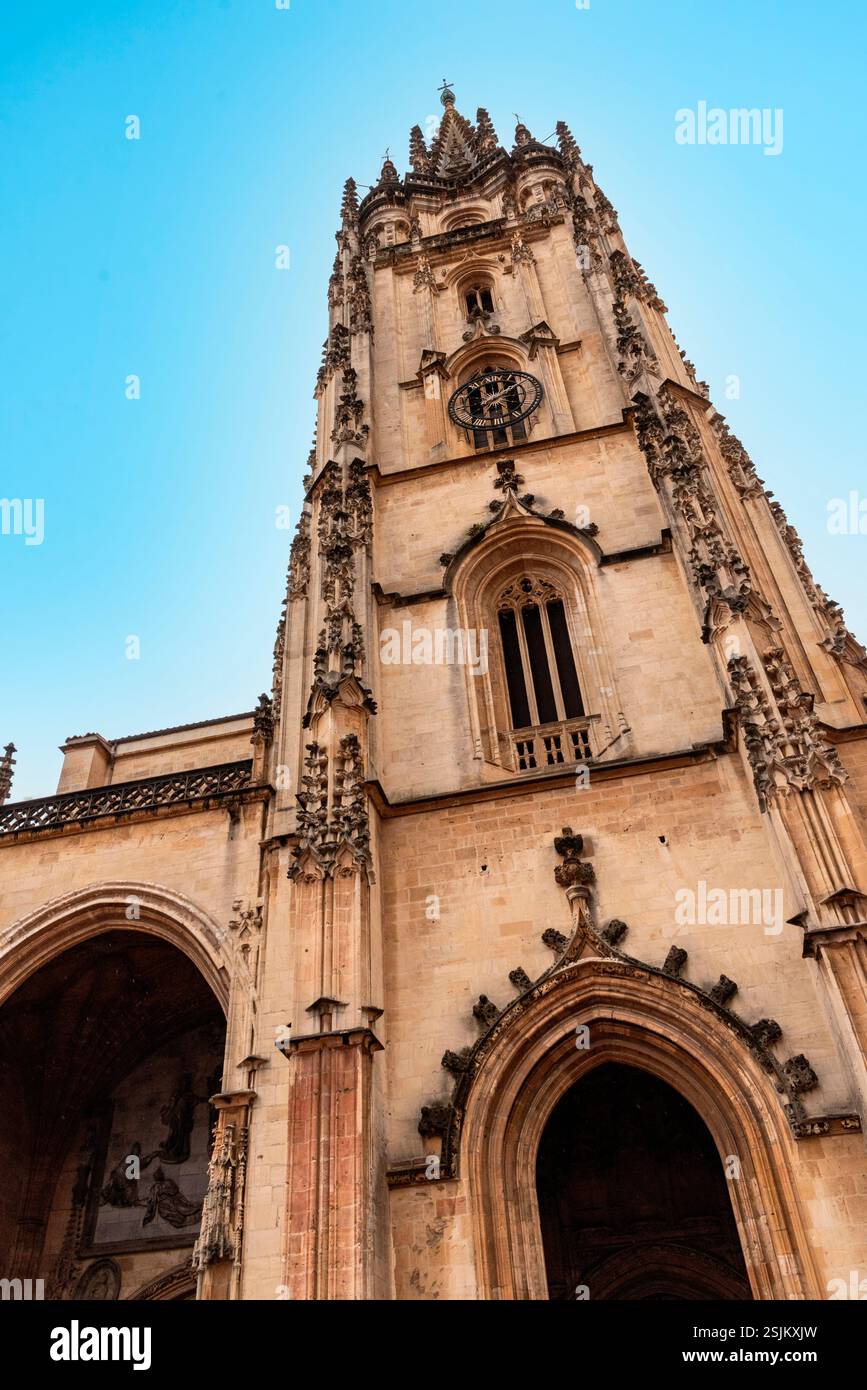 Cathédrale gothique San Salvador à Oviedo pendant un jour de pluie, région des Asturies dans le nord de l'Espagne Banque D'Images Cathédrale gothique San Salvador à Oviedo pendant un jour de pluie, région des Asturies dans le nord de l'Espagne Banque D'Images