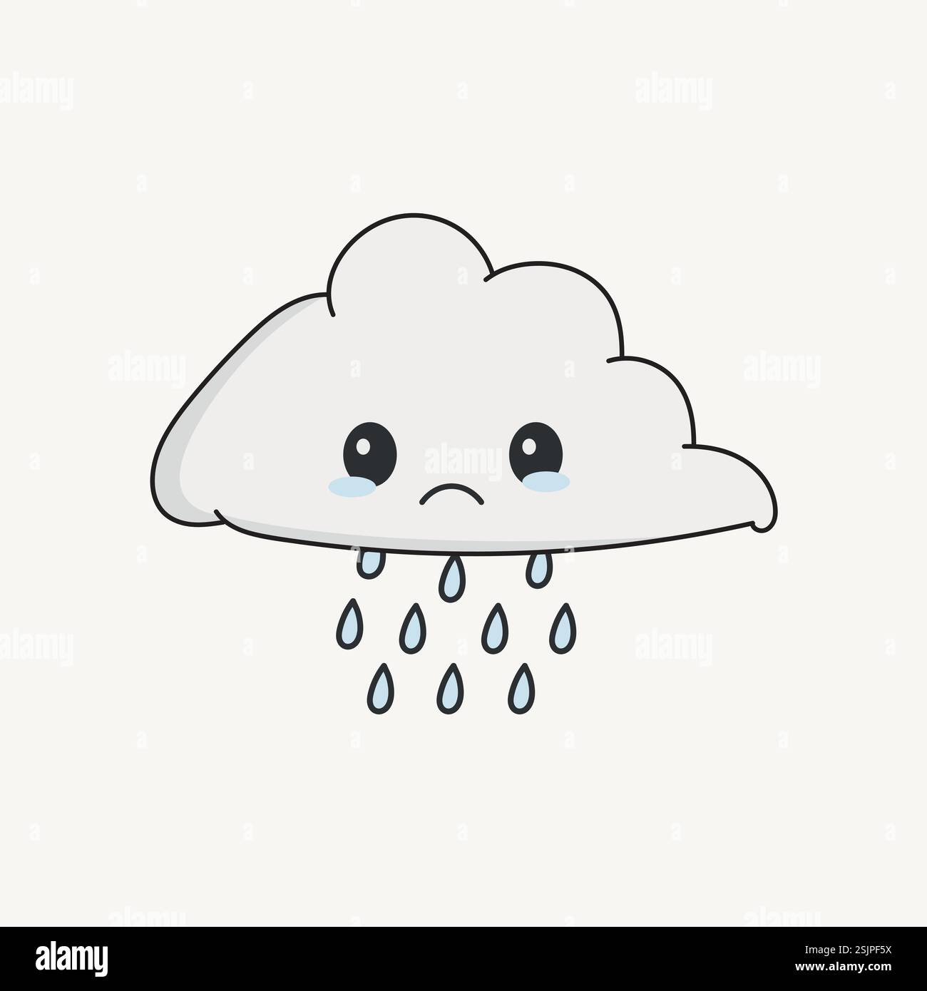 Vecteur nuage mignon avec le visage triste et les gouttes de pluie tombantes Illustration de Vecteur