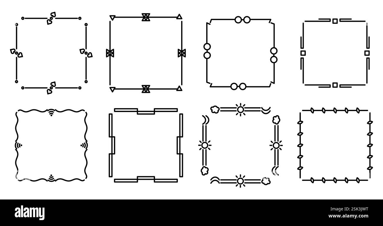 Huit séparateurs disposés dans un motif carré, chacun créant une division propre pour un look net et organisé. Parfait pour une utilisation dans les projets de conception numérique et d'impression Illustration de Vecteur