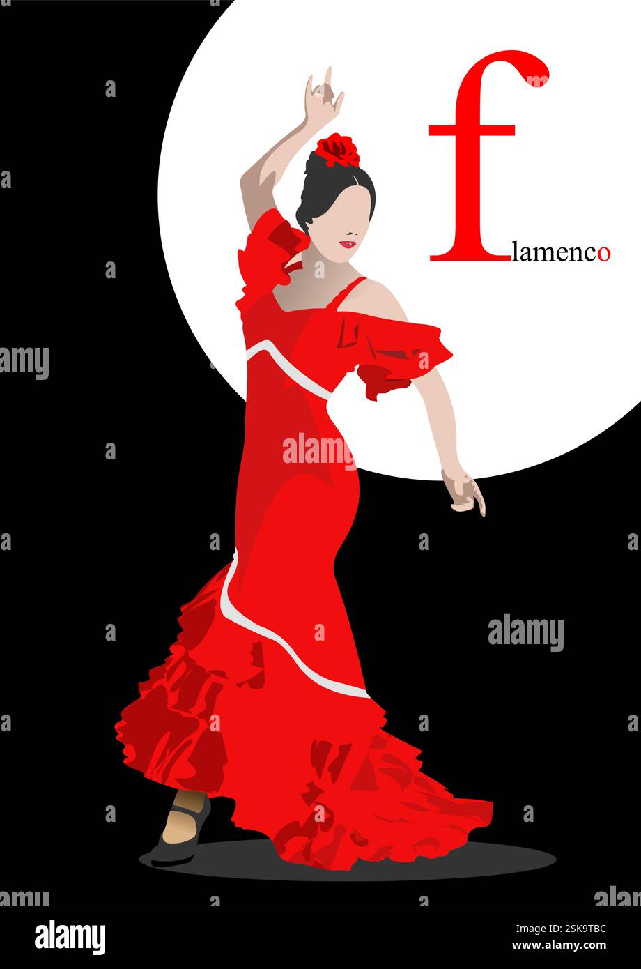 Belle jeune femme dansant affiche flamenco. Vecteur coloré 3d illustration dessinée à la main Illustration de Vecteur