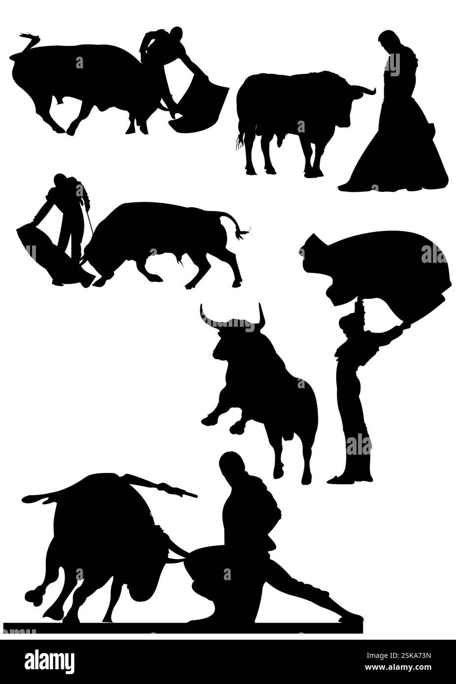 Corrida divertissement espagnol typique - tauromachie. Illustration dessinée à la main en noir et blanc Illustration de Vecteur