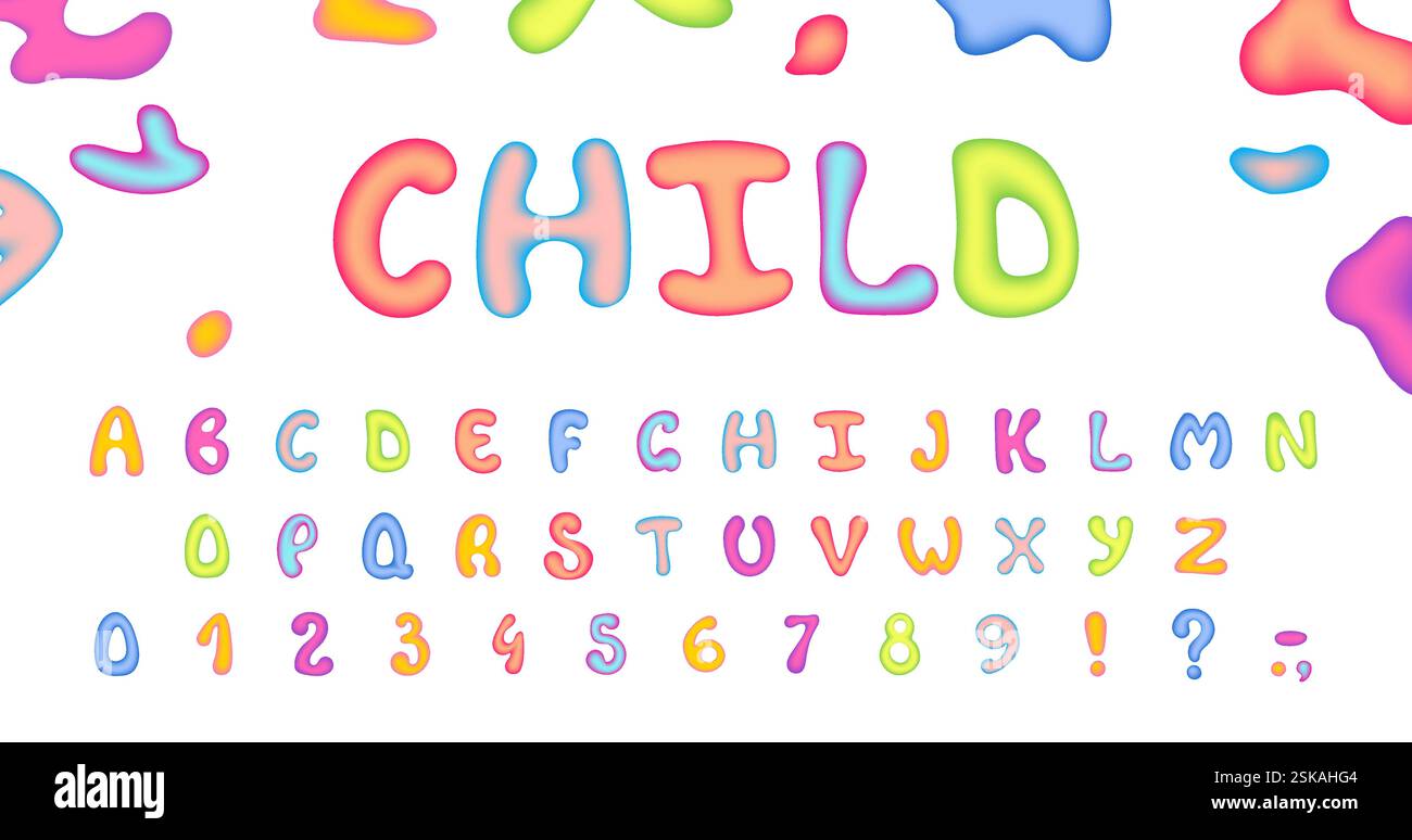 Alphabet coloré pour enfants avec des lettres et des chiffres arrondis et lisses Illustration de Vecteur