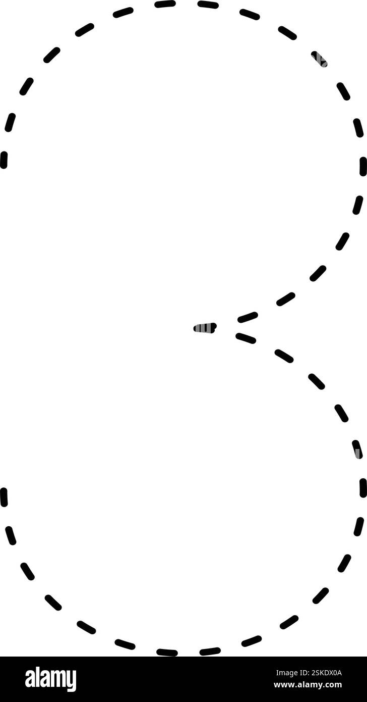 Numéro de traçage 3 préécriture ligne pointillée élément de feuille de calcul mathématique pour les enfants de maternelle et d'âge préscolaire pour l'activité de pratique de l'écriture manuscrite Illustration de Vecteur