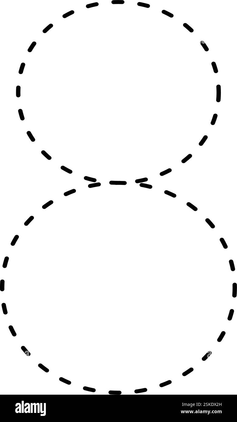 Numéro de traçage 8 préécriture ligne pointillée élément de feuille de calcul mathématique pour les enfants de maternelle et d'âge préscolaire pour l'activité de pratique de l'écriture manuscrite Illustration de Vecteur