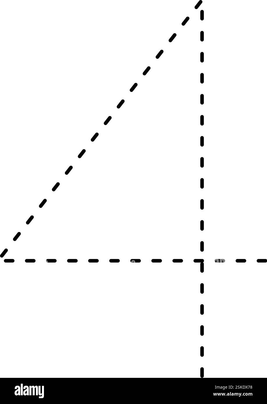 Numéro de traçage 4 préécriture ligne pointillée élément de feuille de calcul mathématique pour les enfants de maternelle et d'âge préscolaire pour l'activité de pratique de l'écriture manuscrite Illustration de Vecteur