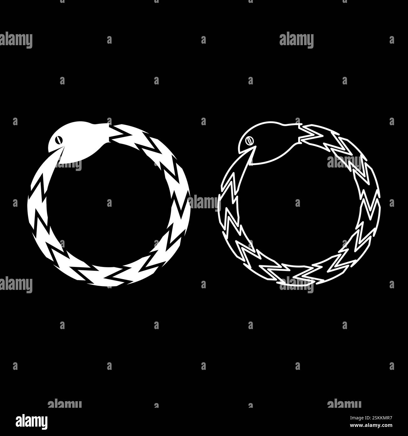 Uroboros Zhulong serpent mangeant sa propre queue enroulée dans l'anneau Ouroboros serpent Set icône blanc illustration vectorielle image simple contour de remplissage solide Illustration de Vecteur