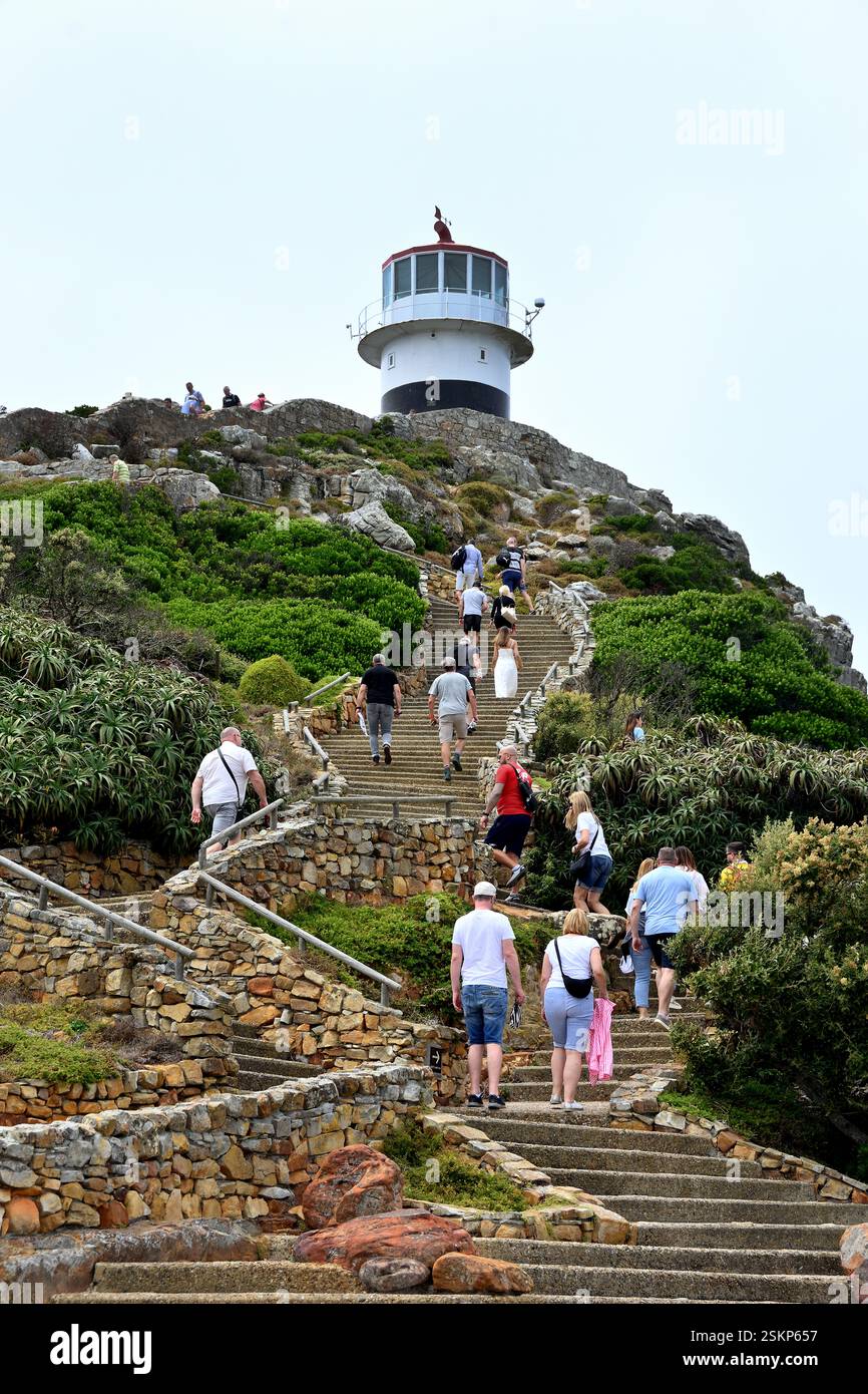 Étapes à Cape point Lighthouse, Cap de bonne-espérance, Cape Peninsula, ville du Cap, Western Cape, Afrique du Sud Afrique du Sud, RSA, République du Sud Banque D'Images