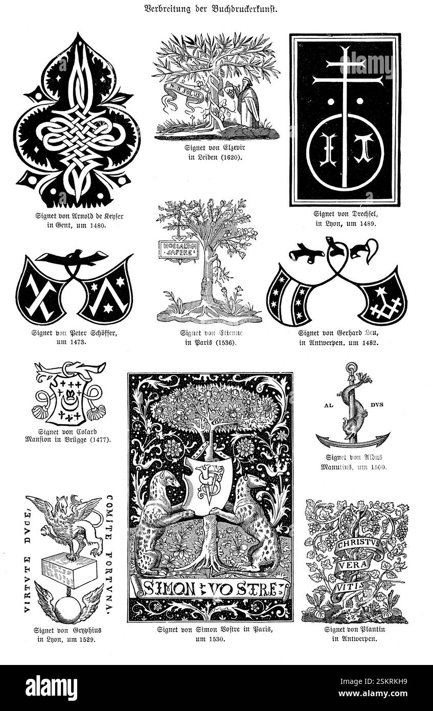 Signets artistiques des éditeurs européens du XVe au XVIIe siècle Banque D'Images