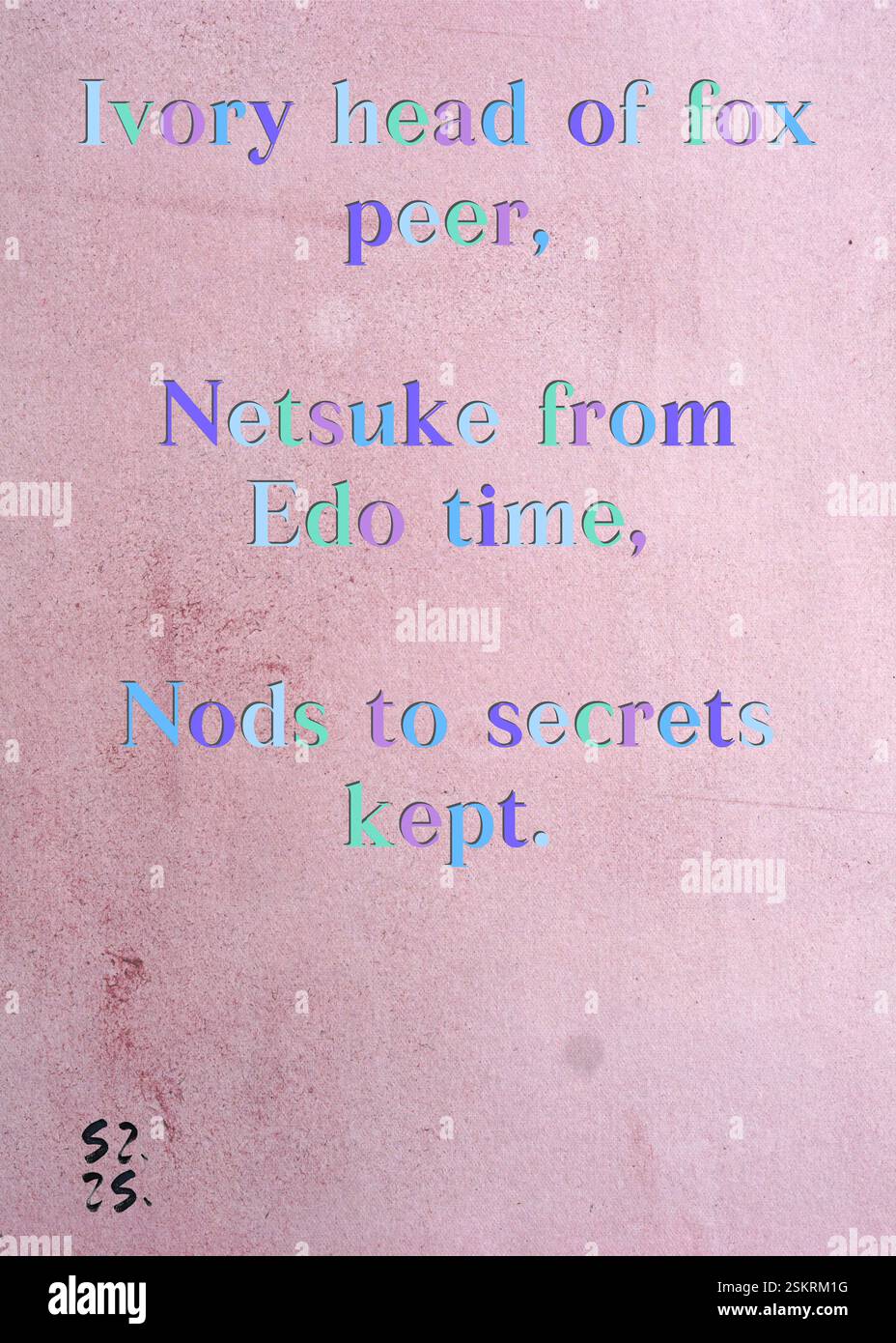 Tête ivoire du pair renard, Netsuke de l'époque d'Edo, hoche la tête aux secrets gardés. Guilde des écrivains d'argent de Pablo del Crepusculo. Art de Zsuzsa Szikra. Poésie Art Print, Triplumes est une forme poétique unique inspirée du haïku traditionnel, composée de trois lignes qui capturent des moments de clarté, d'émotion et de perspicacité. Dans notre collection, nous embrassons la liberté de la langue, où le mélange des mots et la suppression des traits d'Union est plus qu'un choix stylistique, c'est une façon de transmettre l'unité et la proximité entre les idées, créant une expression fluide et compacte qui résonne avec les rythmes de la vie moderne. Banque D'Images