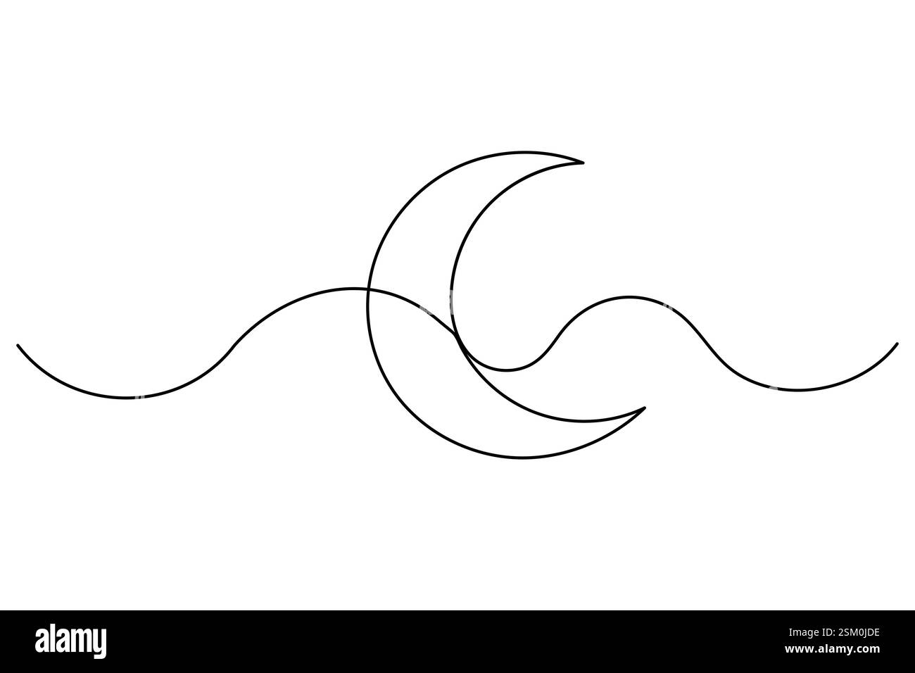 Dessin d'une seule ligne continue lune en croissant d'illustration vectorielle de contour isolé Illustration de Vecteur
