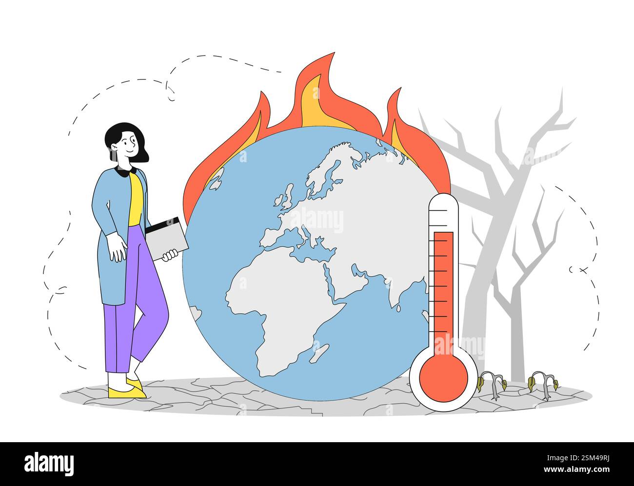 Concept de changement climatique avec illustration du réchauffement climatique. Illustration de Vecteur