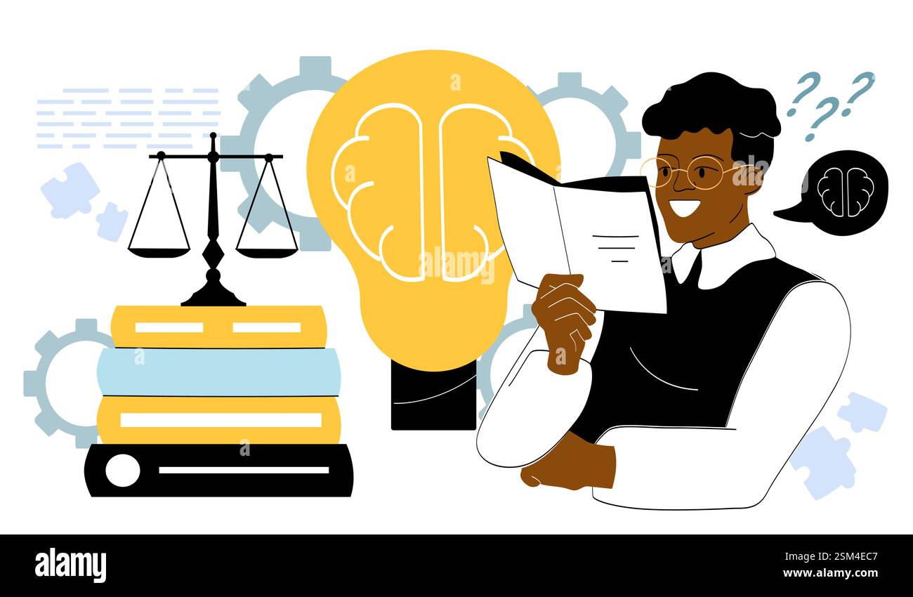 Éducation juridique et concept de pensée critique. Illustration de Vecteur