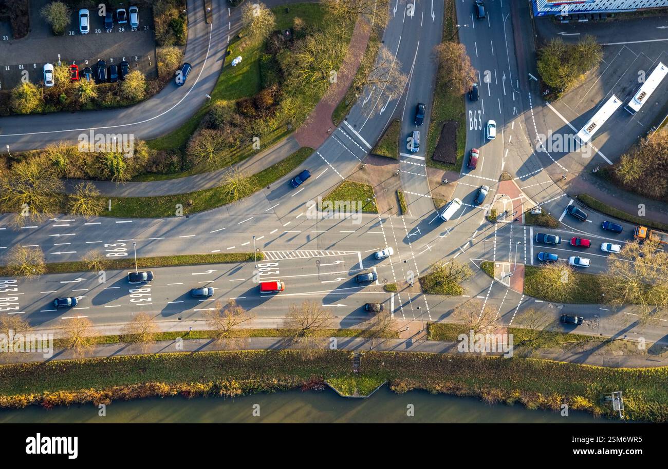 Vue aérienne, intersection de la circulation routière Hafenstraße et Westring route fédérale B63, centre, Hamm, région de la Ruhr, Rhénanie du Nord-Westphalie, Allemagne Banque D'Images