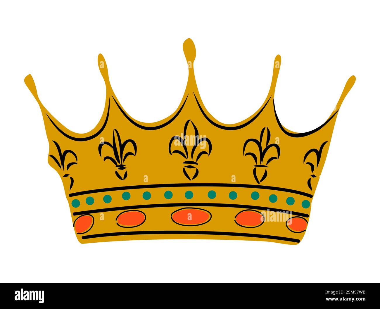 Couronne royale avec bande d'or et pierres vertes et rouges Illustration de Vecteur