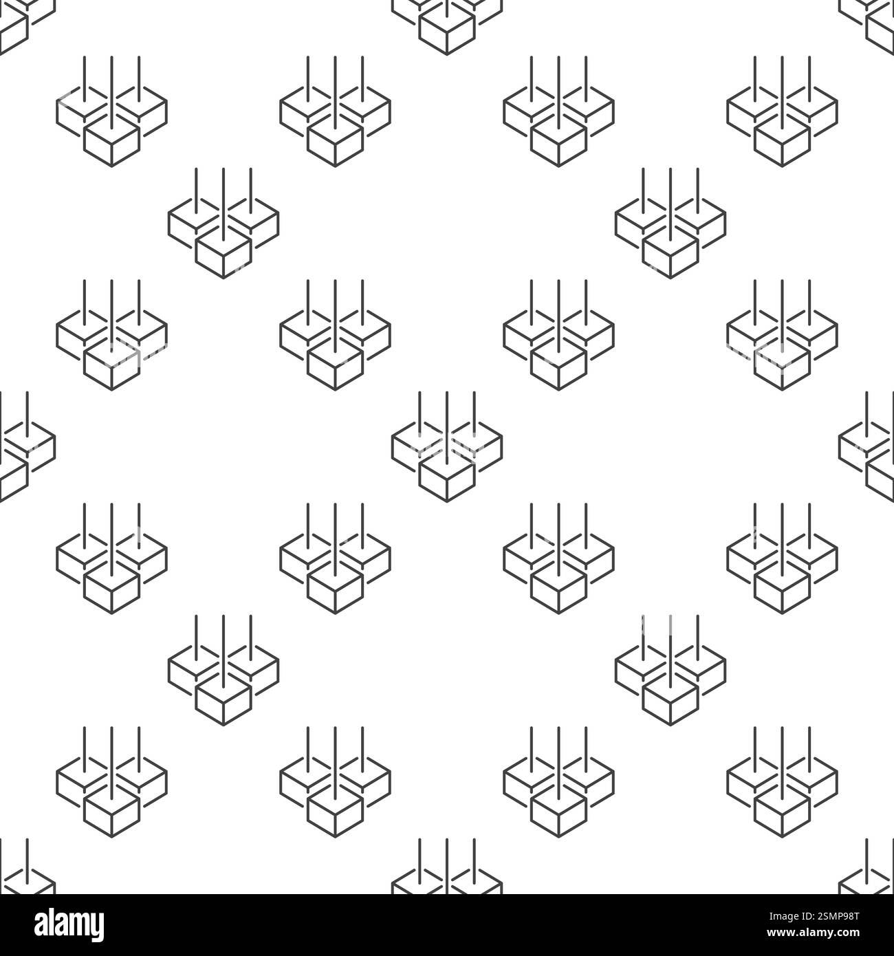 Motif sans couture de concept de vecteur Block-Chain ou fond de cryptographie Blockchain avec trois blocs dans un style de ligne mince Illustration de Vecteur