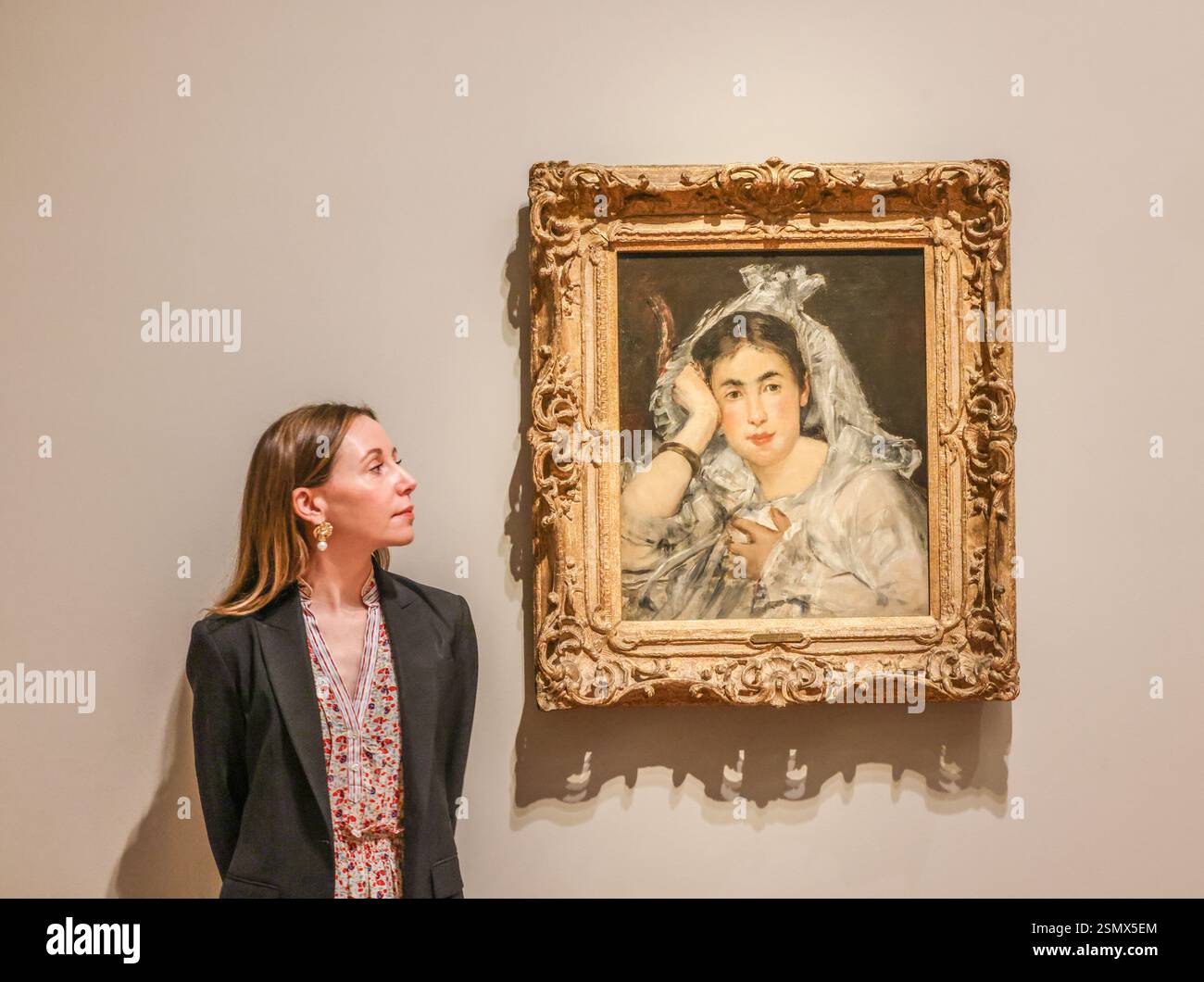 Courtauld Gallery, Londres 13 février 2025 Edouard Manet Portrait de Marguerite de Conflans vêtue d'une Mantilla, 1873 huile sur toile L'exposition présente une collection exceptionnelle de peintures impressionnistes et post-impressionnistes, dans la toute première exposition de la collection Oskar Reinhart à se tenir en dehors de Winterthur, Suisse, du .14 février au 26 mai 2025. Crédit : Paul Quezada-Neiman/Alamy Live News Banque D'Images