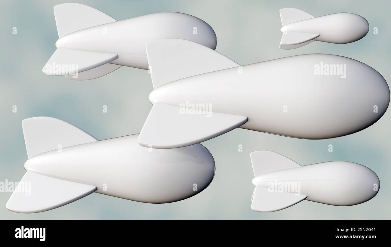 Un rendu 3D d'un modèle d'aérostat isolé le montre flottant avec un gaz plus léger que l'air comme l'hélium. Banque D'Images