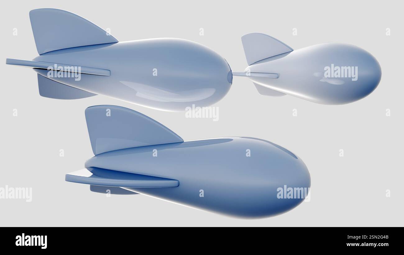 Un rendu 3D d'un modèle d'aérostat isolé le montre flottant avec un gaz plus léger que l'air comme l'hélium. Banque D'Images