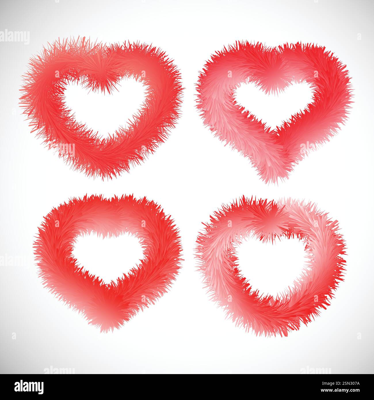 Ensemble de quatre coeurs rouges avec effet fourrure. Symbole de l'amour. Illustration vectorielle. Illustration de Vecteur
