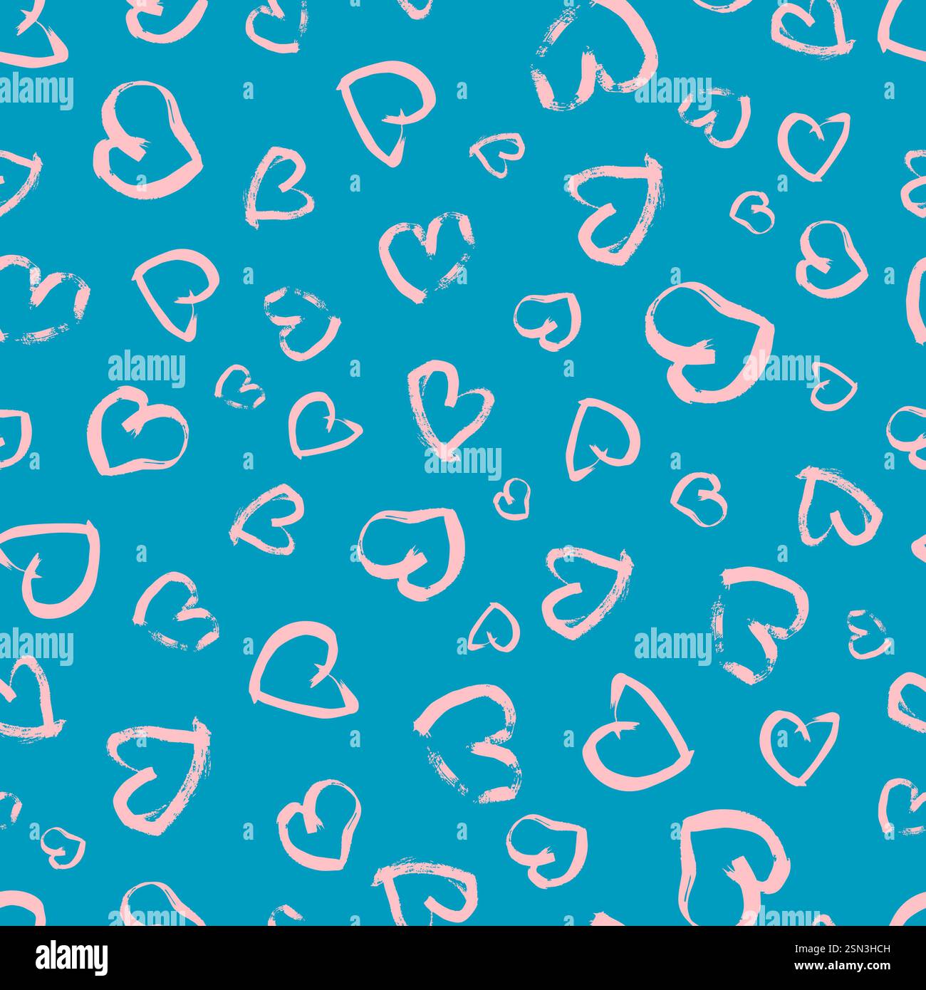 Modèle sans couture avec des coeurs dessinés à la main. Doodle grunge coeurs roses sur fond bleu. Illustration vectorielle. Illustration de Vecteur