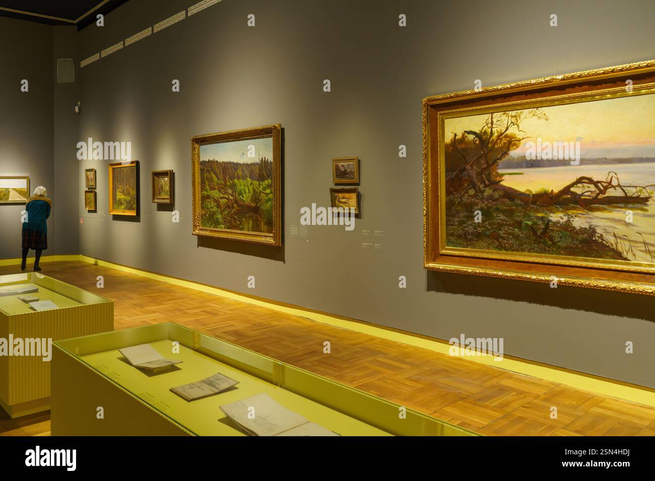 Plusieurs peintures de Józef Chełmoński sur une exposition temporaire au Musée national de Varsovie. Muzeum Narodowe - Warszawa. Banque D'Images