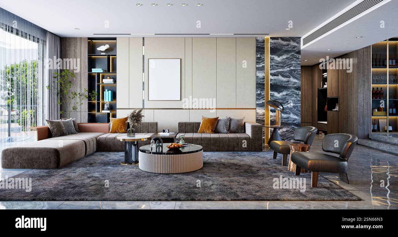 3D render modern living room Banque D'Images
