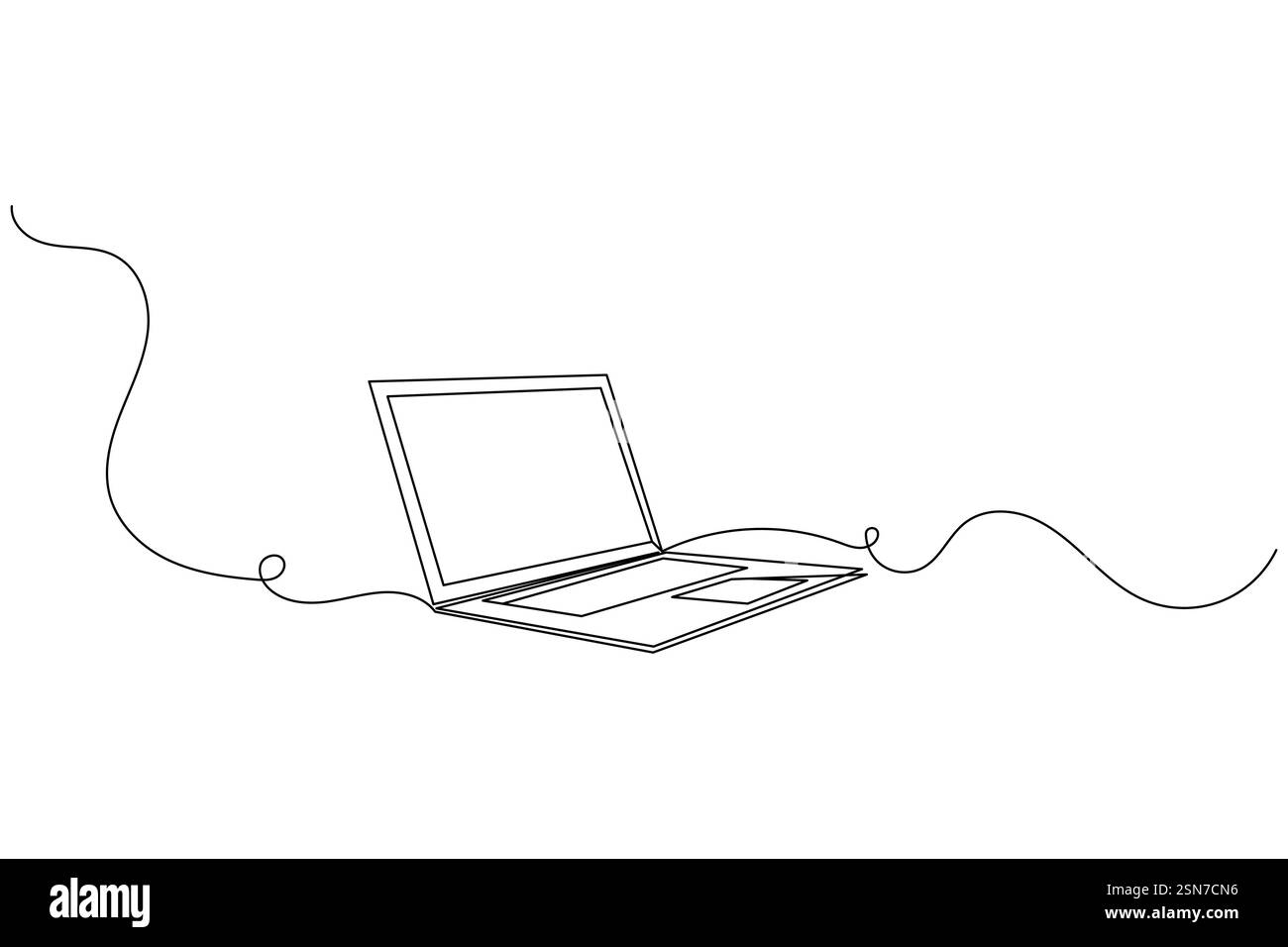 Ordinateur portable dessin continu d'une ligne et style minimaliste isolent l'illustration vectorielle de contour Illustration de Vecteur