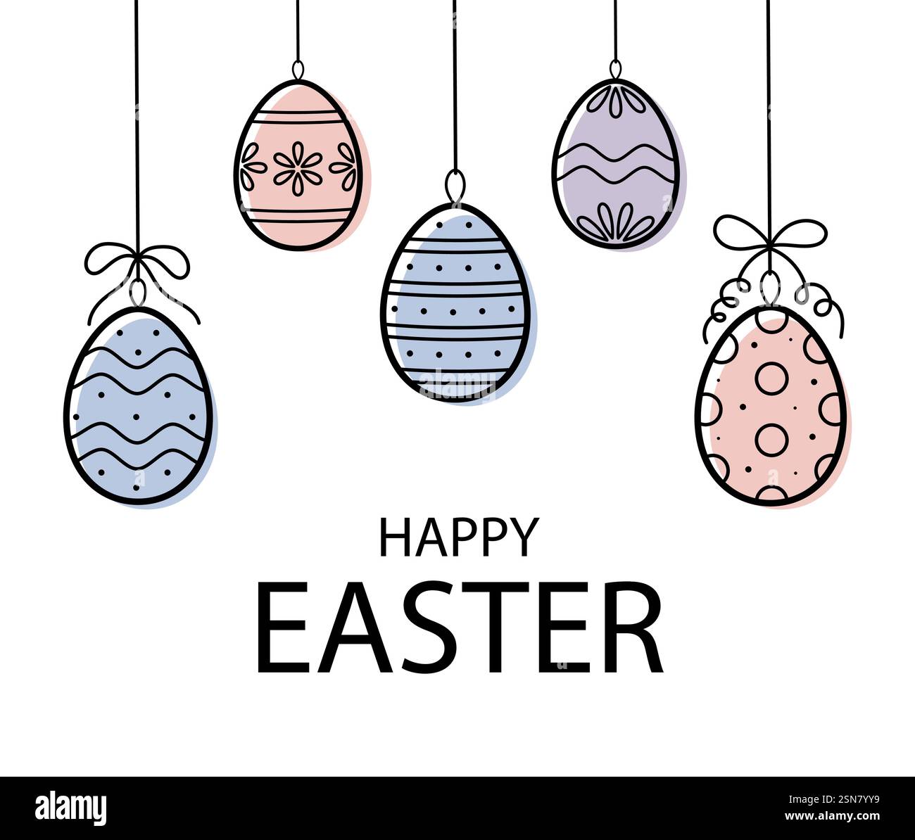 Carte de voeux de Pâques avec des œufs avec ornement et des accents de couleur douce. Joyeuses Pâques. Style d'esquisse dessiné à la main. Illustration vectorielle. Illustration de Vecteur