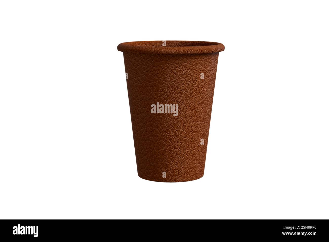 Modèle 3D de tasse en cuir marron sur fond blanc, tasse pour le café et le thé Banque D'Images