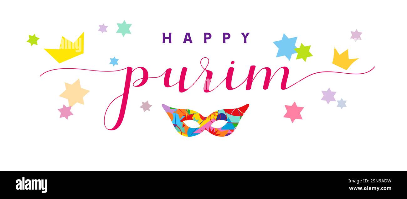 Joyeux Pourim félicitations, conception de carte de voeux. Modèle d'histoire de médias sociaux. Masque facial festif avec motif géométrique et masque de coupe isolé. Illustration de Vecteur