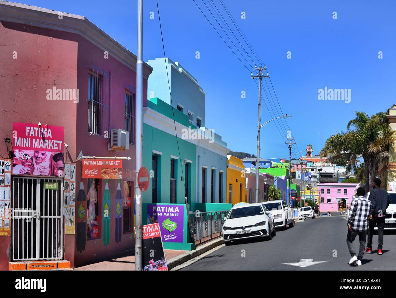 Maisons colorées dans le quartier de Bo-Kaap, Cape Town, Sud, Afrique, RSA, (Schotsche Kloof, quartier malais, musulman, quartier, rue Chiappini, ) Banque D'Images
