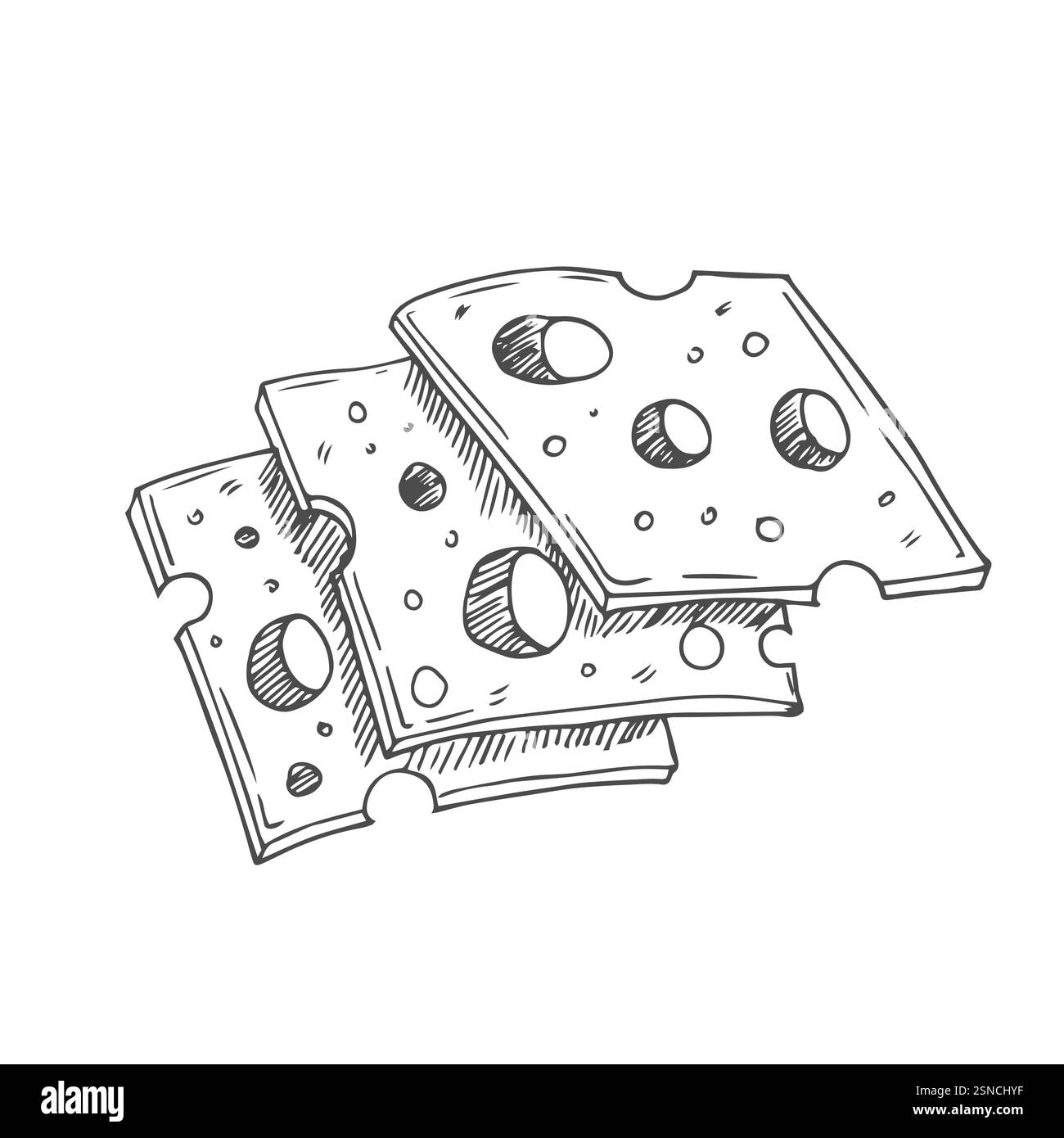 Illustration de tranches de fromage, dessin, gravure encre ligne art Illustration de Vecteur