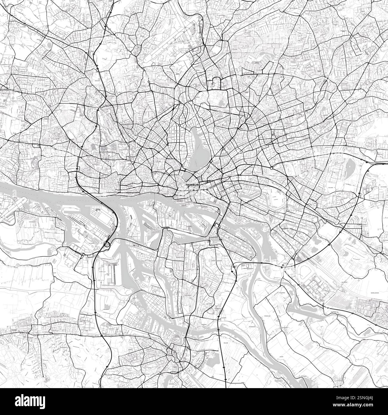 Hambourg plan de ville minimaliste avec des étiquettes de rue Banque D'Images