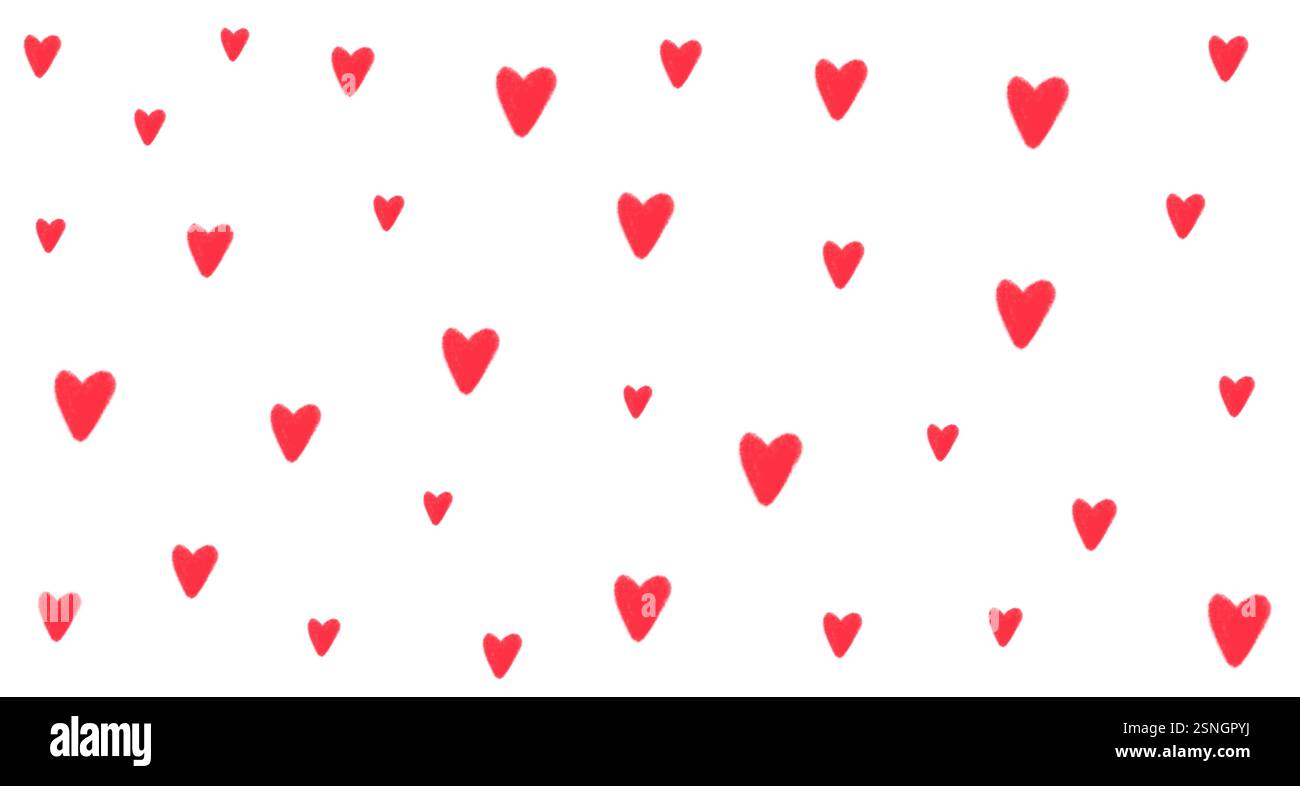Fond de vecteur avec des coeurs de craie rouge. Style de dessin enfantin. Illustration de Vecteur