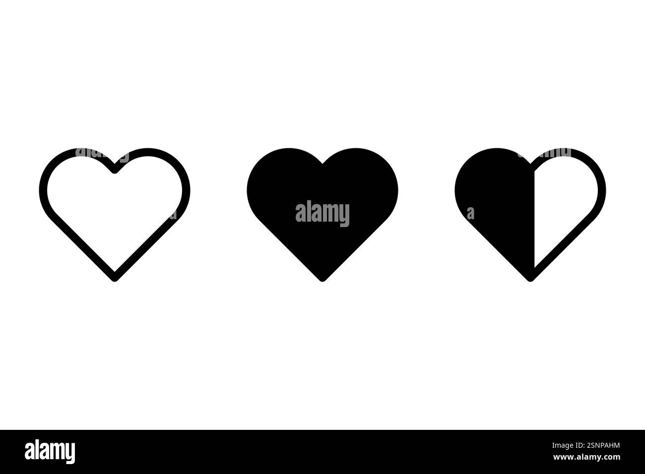 Icône en forme de coeur. Silhouette d'amour. Symbole noir continu. Demi-remplissage vectoriel. Illustration de Vecteur