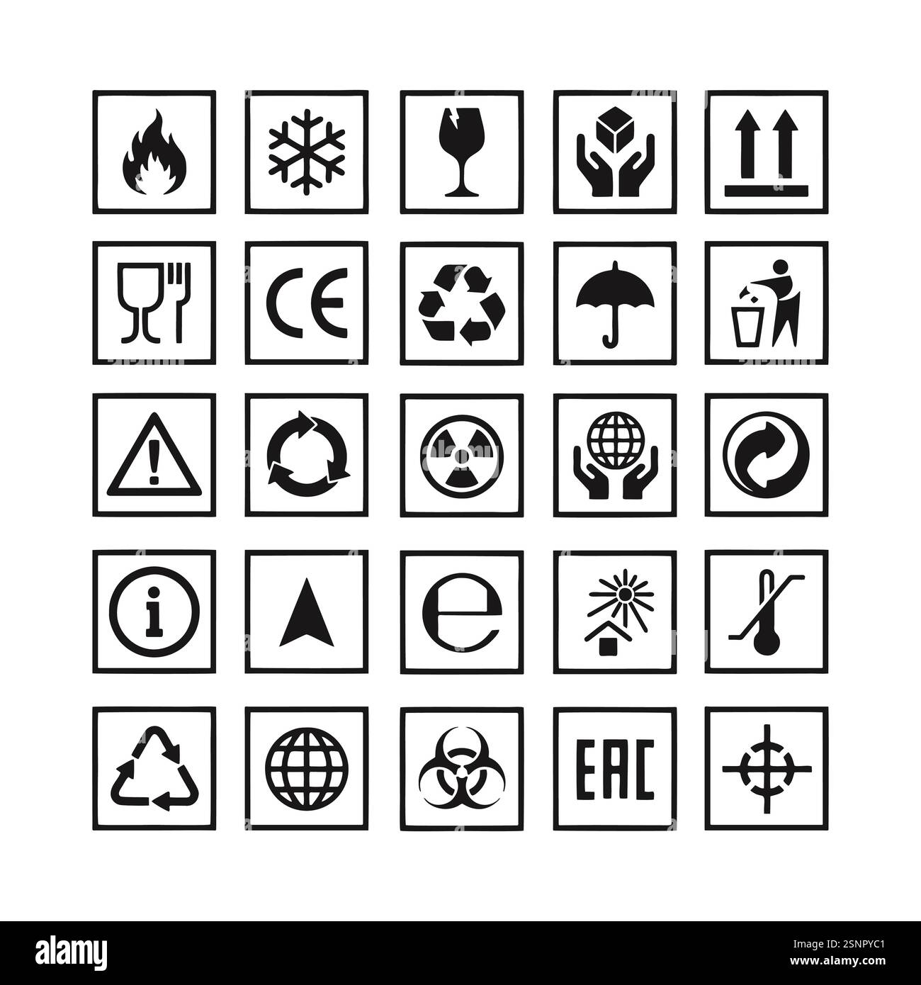 Ensemble de symboles de conception des produits d'emballage Illustration de Vecteur