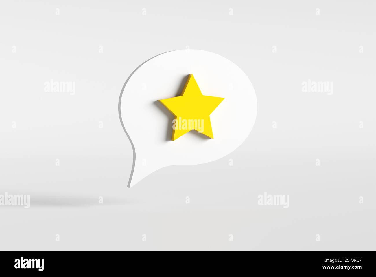 Bulle de discours avec une étoile jaune, représentant un avis client positif et une excellente note. Rendu 3D. Banque D'Images Bulle de discours avec une étoile jaune, représentant un avis client positif et une excellente note. Rendu 3D. Banque D'Images
