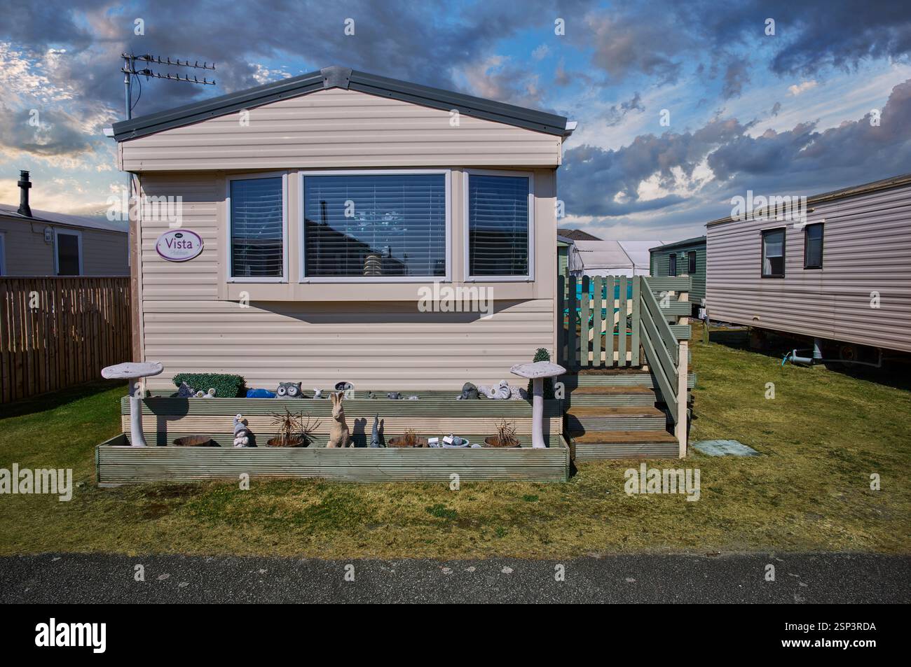 Photo couleur de caravanes statiques dans un parc de caravanes de la station balnéaire Southerness, Dumfries, Écosse Banque D'Images