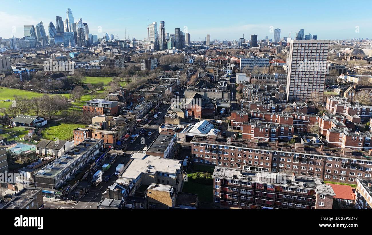 Conseil abritant Bethnal Green East London drone, aérien Banque D'Images