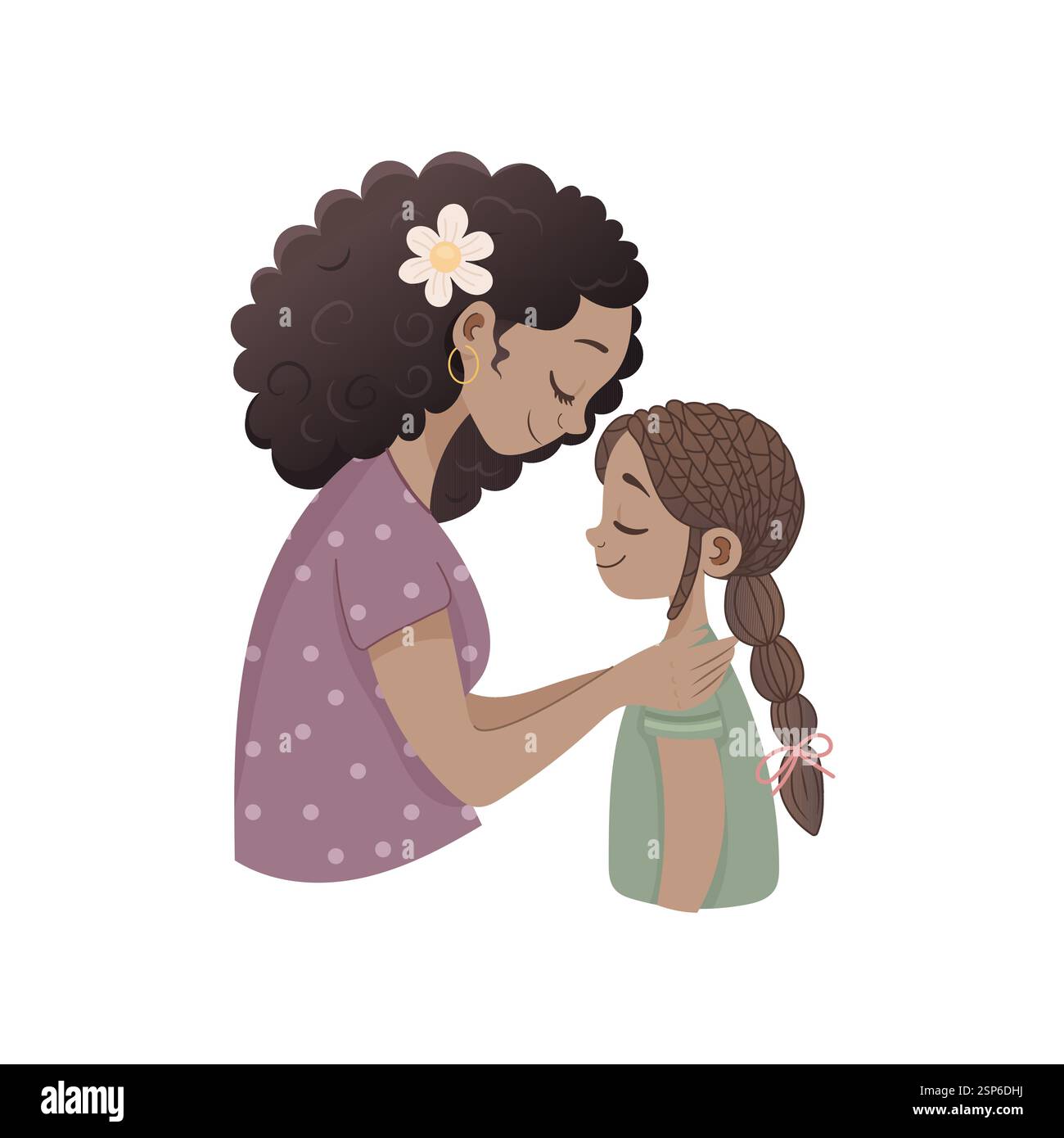Fête des mères, une femme à la peau foncée embrasse sa fille. Concept, illustration vectorielle Illustration de Vecteur