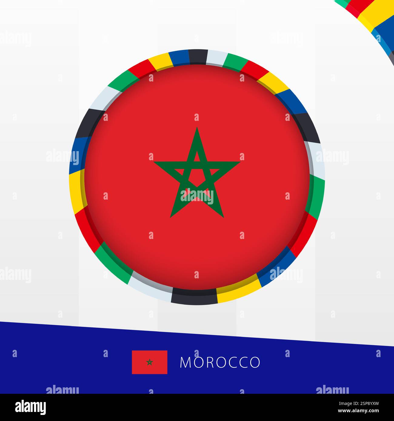 Drapeau du Maroc avec bordure de cercle colorée. Icône vectorielle. Illustration de Vecteur