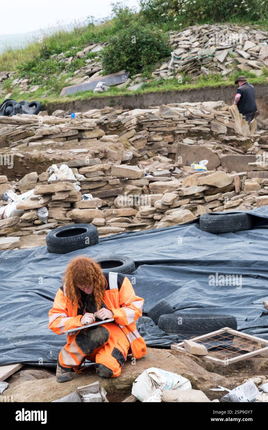 Fouilles archéologiques au Ness de Brodgar dans les Orcades continentales. Banque D'Images