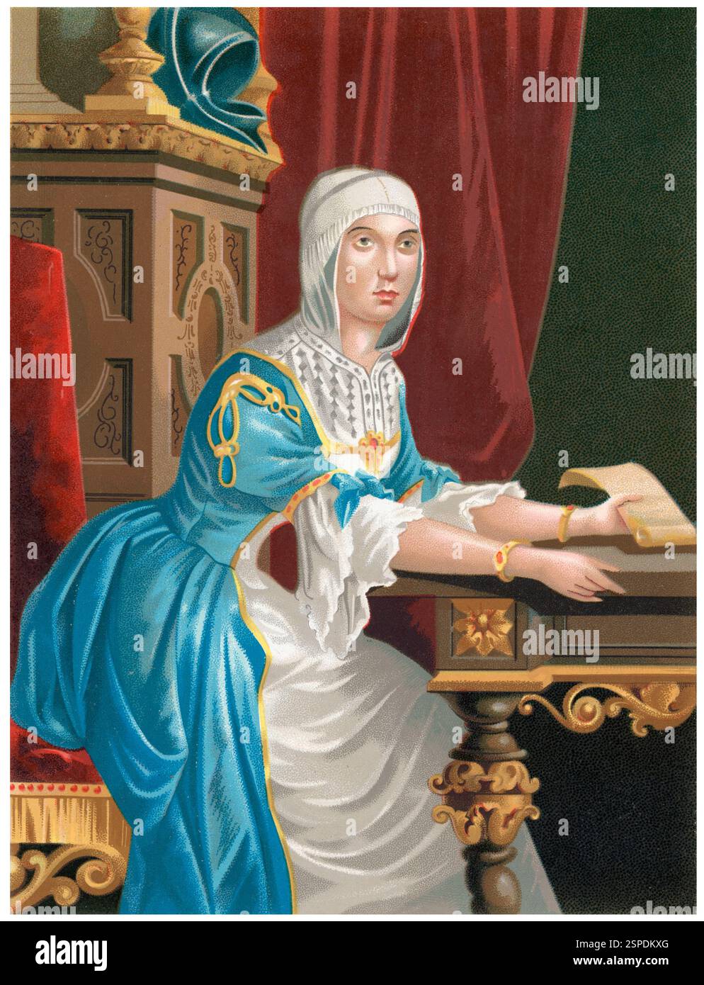 Edad Media. Isabel I de Castilla (1451-1504), la Católica, reina de Castilla. Grabado de 1876. Banque D'Images