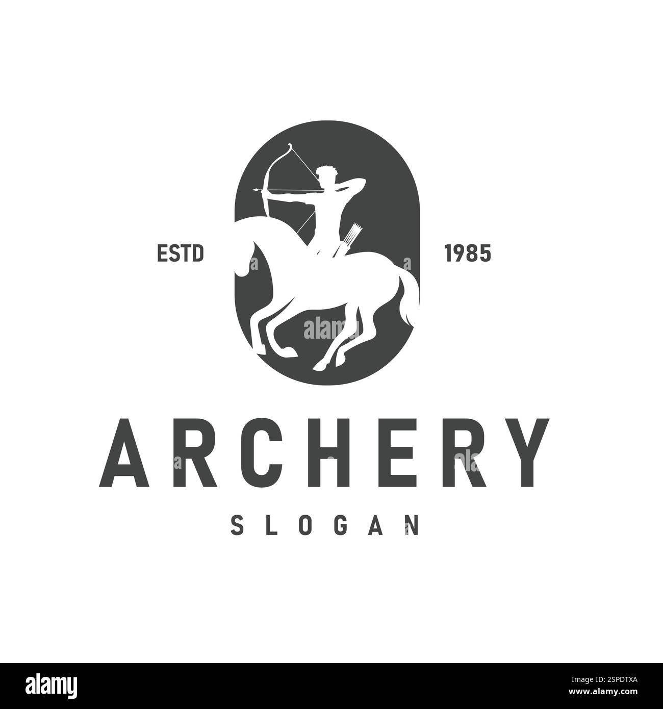 Silhouette de vecteur de logo simple de guerrier médiéval sur cheval, tenant l'arc et la flèche prêts à viser. logo sur le thème du combat de guerre ou du tir à l'arc Illustration de Vecteur