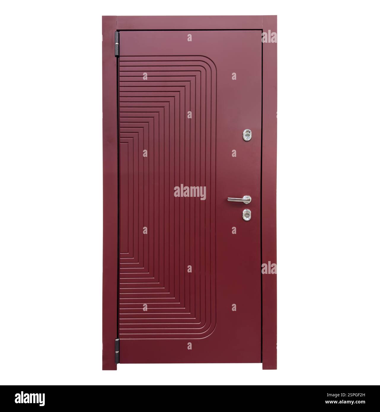Porte bleue en bois isolée sur fond blanc. Porte intérieure rouge isolée. Porte d'entrée Banque D'Images