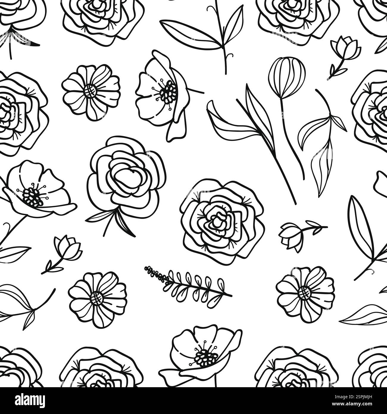 Modèle sans couture avec des fleurs botaniques dessinées à la main et des feuilles isolées sur un fond rose, parfait pour les designs vintage et sur le thème de la nature. Illustration de Vecteur