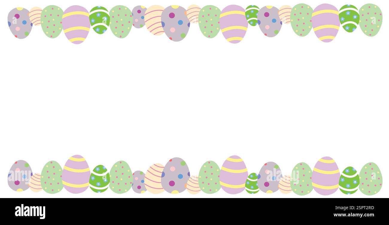 Un cadre décoratif de bordure d'oeufs de Pâques avec des oeufs de couleur pastel, laissant de l'espace au centre pour le texte. Idéal pour les invitations et les bannières. Illustration de Vecteur